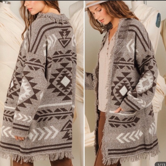 New Aztec Tribal Boho Western Ski Montana Cardigan Sweater Southwest Coat - Picture 3 of 7